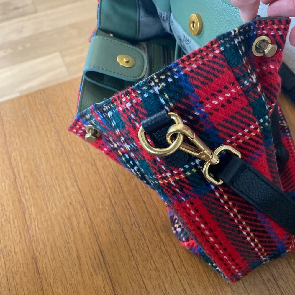 J.W. HULME CO. Red Plaid Crossbody Bag with Black Leather and brass handles - Picture 9 of 12